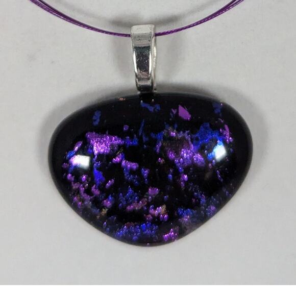 Dichroic pendant neckwire is 18" long pendant is 11/4" x 1 3/8" - Picture 2 of 8